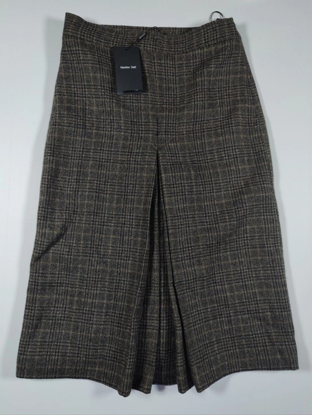 NWT Massimo Dutti 100% Wool Brown Plaid Pleated Midi Skirt Sz 2 (~S) Retail 200$